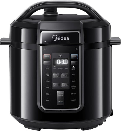 Midea Elektrischer Schnellkochtopf 6L, 9-in-1 Multikocher in Schwarz mit Edelstahl-Innentopf