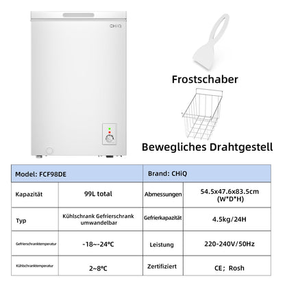 CHiQ Gefriertruhe FCF98DE, 99 L, 4-Sterne-Gefrieren, weiss