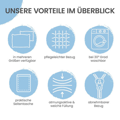 ELONEO Rückenkissen 180 cm breit, Keilkissen für Bett und Sofa geeignet, dreieckiges Lesekissen, Kissen mit abnehmbarem und waschbarem Bezug, mit praktischem Seitenfach