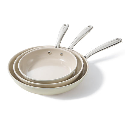 Redchef Pfannenset Keramik Induktion Antihaft Bratpfannen – Beige. Rundes, beiges Set zum fettarmen Braten auf Induktionsherden.