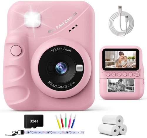 TIATUA Kinderkamera Sofortbildkamera 48 MP mit 32 GB Karte, Rosa, mit 3,0-Zoll-Display und tintenfreiem Sofortdruck