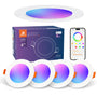 DUSKTEC LED Einbaustrahler RGB CCT Smart Dimmbar 230V 4er Set, runde flache Deckenspots zum Deckeneinbau