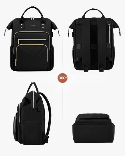 LOVEVOOK Rucksack Damen, 15,6 Zoll Laptop, wasserdicht, Schwarz