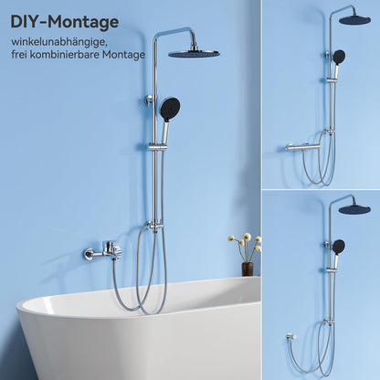Auralum Regendusche Set ohne Armatur, Ø 250 mm, Duschstange, Chrom