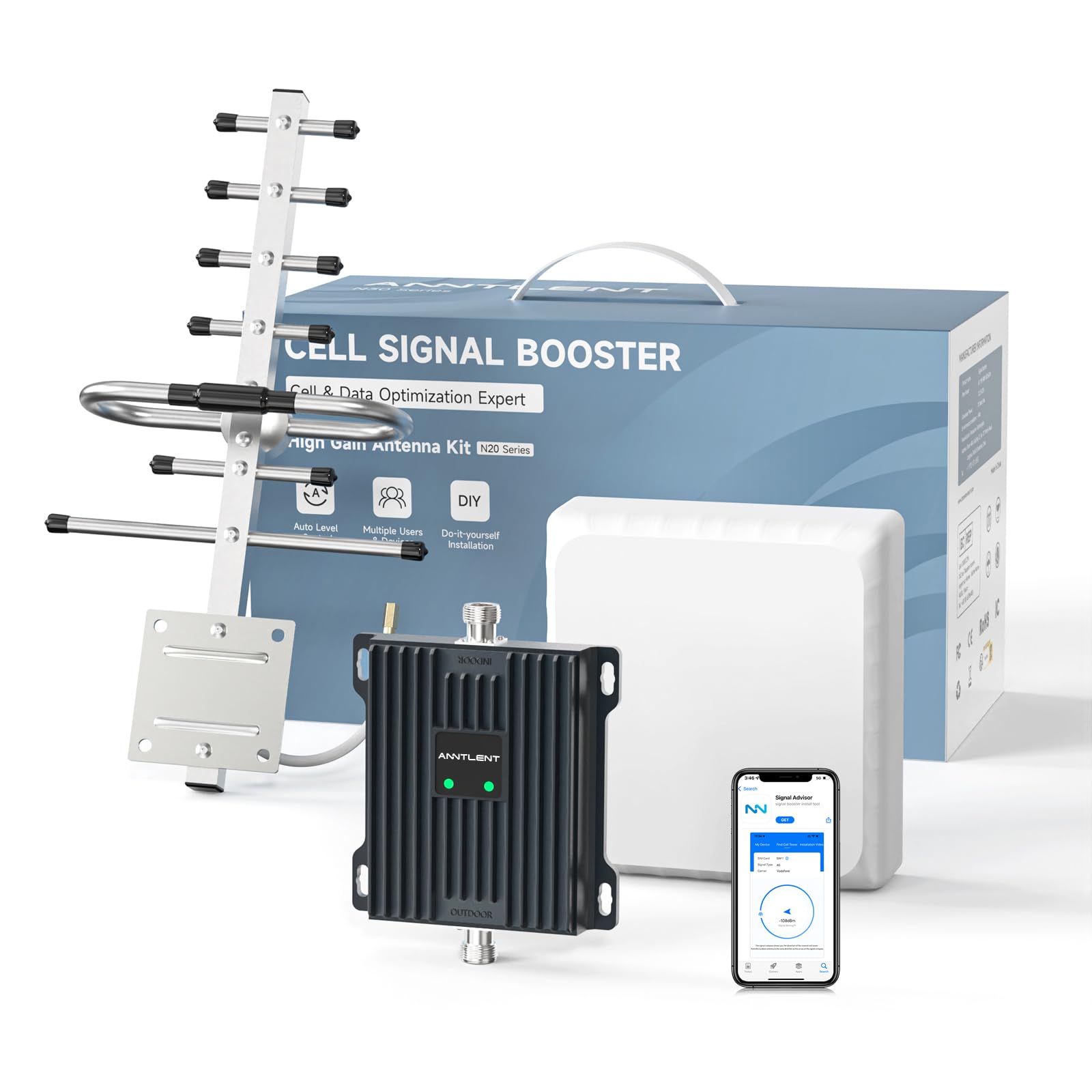 ANNTLENT 4G LTE Band 20/7 Empfangsverstärker - 800/2600 MHz. Rechteckig. Verbessert LTE-Empfang auf 800/2600 MHz für Mobilgeräte.