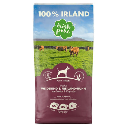 Irish Pure Trockenfutter Adult Hundefutter - Rind Huhn Getreidefrei 12kg. Braune Kroketten zur vollwertigen Ernährung erwachsener Hunde.