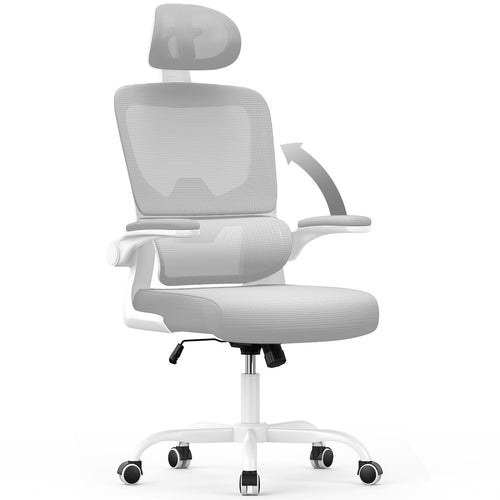 naspaluro Bürostuhl, grau, mit atmungsaktivem Netzbezug. Verstellbare Kopfstütze, Armlehnen, dynamische Lordosenstütze für Home Office.