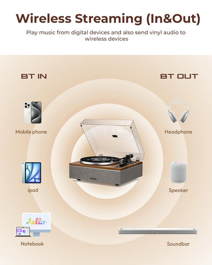 Qlearsoul ONE-S All-in-One Plattenspieler mit Bluetooth - Nussbaum