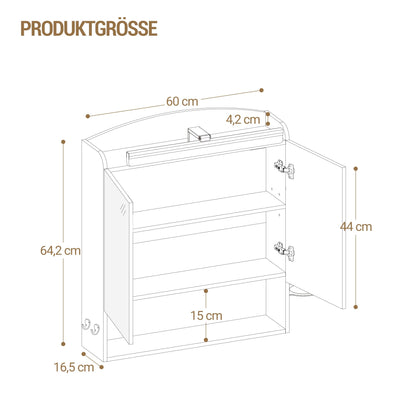Hzuaneri Spiegelschrank mit LED-Beleuchtung und Föhnhalter, weiss