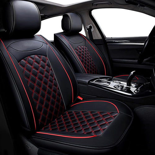 WANGIRL Autositzbezüge Universal Vordersitze Set PU Leder - Schwarz Rot. Schwarz-rote PU-Leder Bezüge schützen die originalen Vordersitzpolster im Auto.
