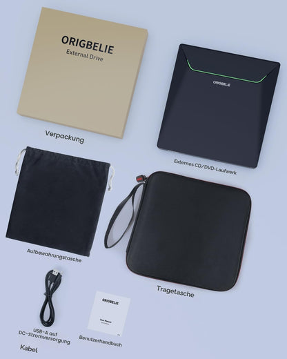 ORIGBELIE Externer DVD-Brenner USB 3.0 mit RJ45, USB-Hub und SD/TF