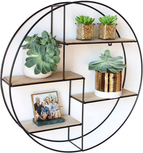Intimo Living Wandregal rund aus Holz und Metall schwarz 55 x 11 cm, Hängeregal mit vier Böden