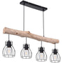 GLOBO Design Pendelleuchte 15326-4N – Holz Balken. Brauner, länglicher Holzbalken mit integrierten Leuchtmitteln. Dient zur direkten Raumausleuchtung über Esstischen.