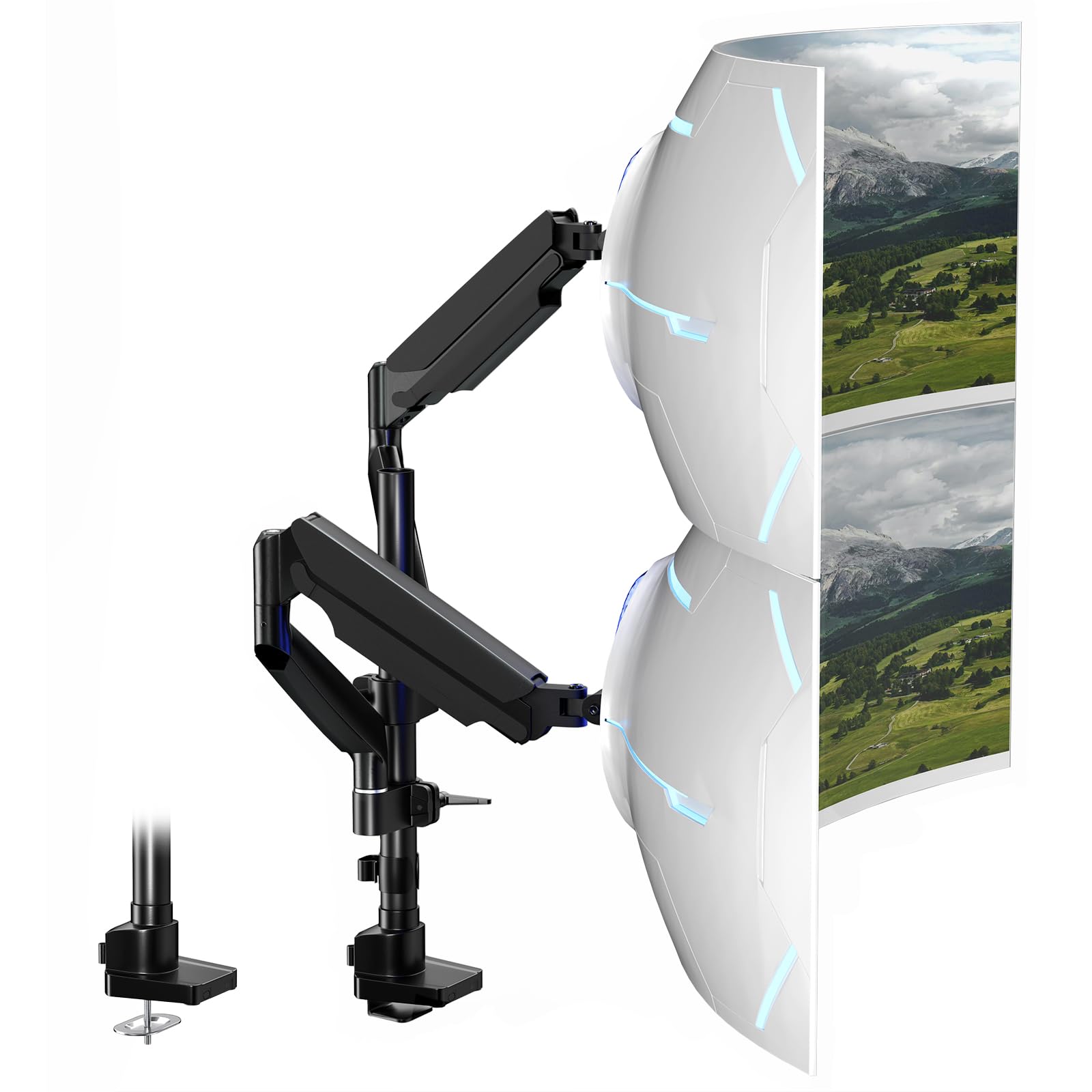 Monitor Halterung 2 Monitore übereinander, höhenverstellbar – 17-40 Zoll. Schwarz, vertikal.