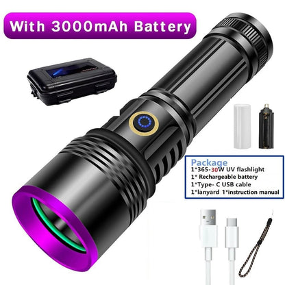 LUXNOVAQ UV-Taschenlampe 365 nm 30W Schwarzlicht aufladbar