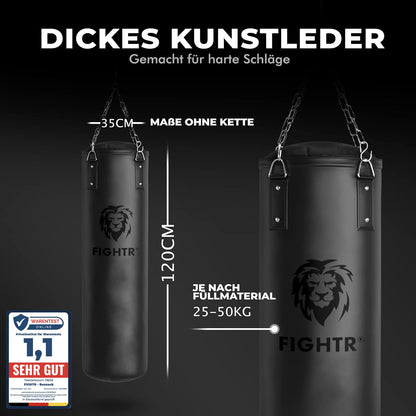 FIGHTR Boxsack Kampfsport Set - gefüllt mit 4-Punkt-Kette