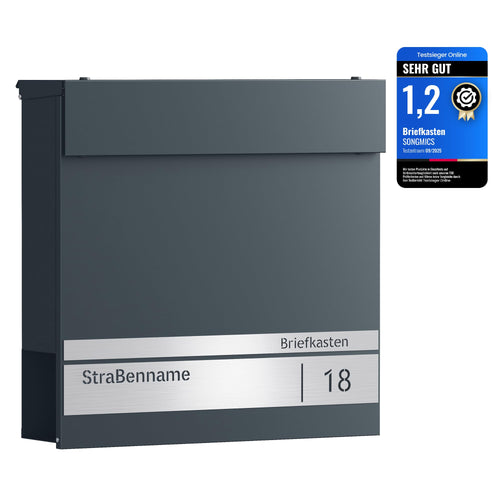 SONGMICS GMB090G01 Briefkasten – anthrazitgrau personalisiert. Rechteckiger Wandbriefkasten zur sicheren Aufnahme von Postsendungen.