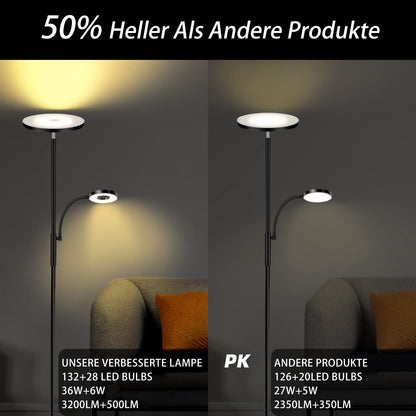 Moderne LED Deckenfluter Stehlampe – dimmbar mit Leselampe