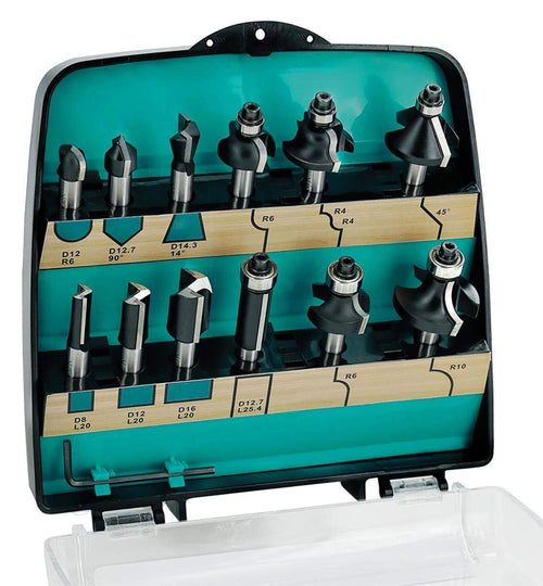 ENT 09012 Hartmetall Fräser Set 12-tlg. – Schaft 8mm. Vielseitige Fräser zur präzisen Holzbearbeitung mit Oberfräse.