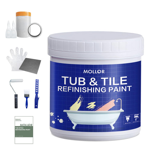 Mollor Badewannenlack weiss 1 kg, Fliesenfarbe Reparaturset mit Lackrolle und Härter