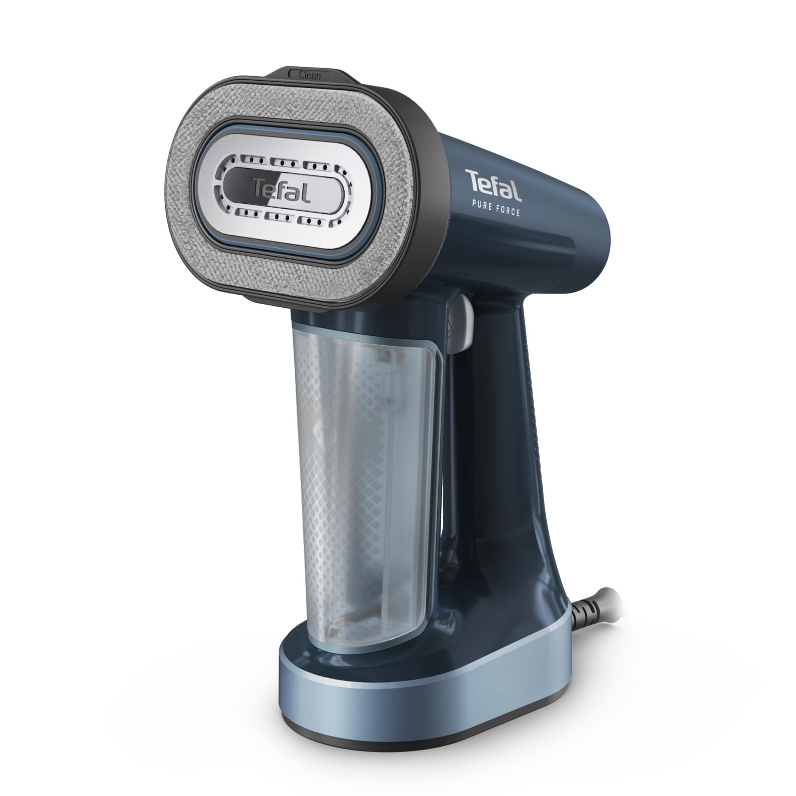 Tefal Pure Force 3-in-1 Dampfbürste Keramiksohle DT8755E0, Blau, blaues Handgerät mit Keramiksohle zur schnellen Textilglättung und -auffrischung.