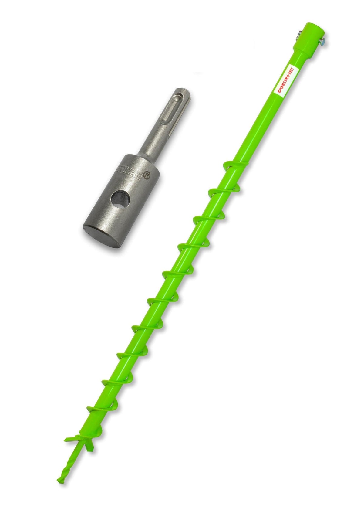 WERHE Erdbohrer-Set Ø40mm 80cm mit SDS Plus Adapter für Bohrmaschinen, Stahl mit Hartmetallklingen