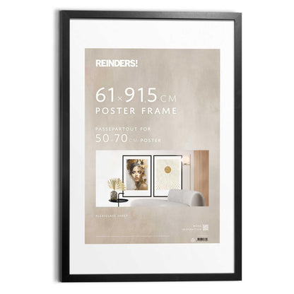 REINDERS Bilderrahmen schwarz MDF 61x91,5 cm mit Passepartout 50x70 cm und Acrylglasfront