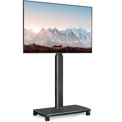 FITUEYES TV-Bodenständer rollbar, schwenkbar, 32–70 Zoll, bis 40 kg mit Holz-Bodenplatte