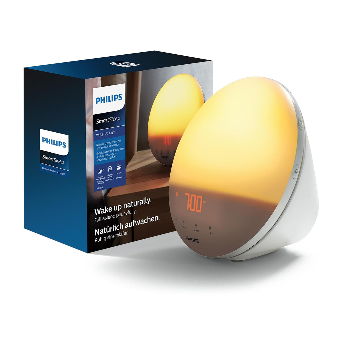 Philips SmartSleep Wake-up Light Lichtwecker - HF3521/01: Weißer, runder Lichtwecker. Weckt/hilft einschlafen mit Lichtsimulation.