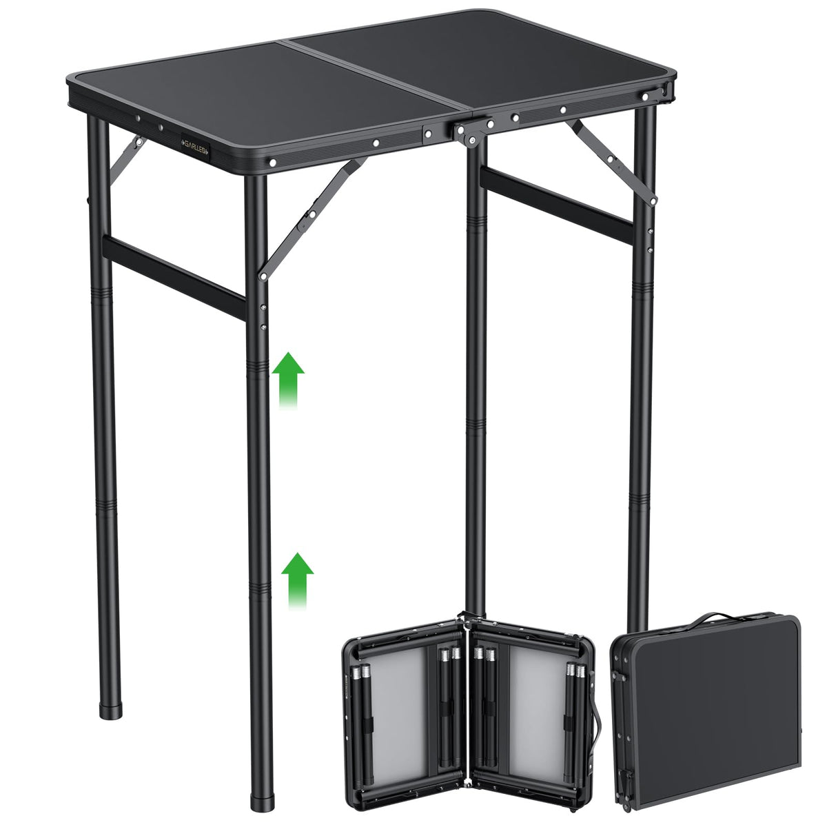 GARLLEN Campingtisch klappbar, 60 x 40 cm, höhenverstellbar, schwarz: schwarze Tischplatte, Aluminiumgestell