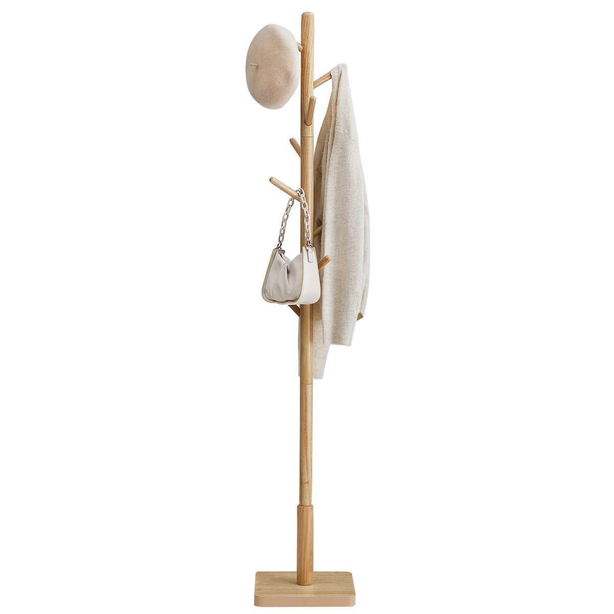 VASAGLE Garderobenständer aus Kautschukholz, 8 Haken, RCR010N01, Baumform, naturbeige