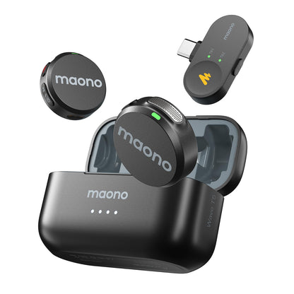 MAONO Wave T5 Wireless Lavalier Mikrofon USB-C mit Noise Cancellation, kompaktes Ansteckmikrofon mit Ladecase