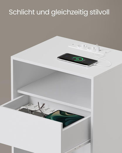 VASAGLE Nachttisch 2er Set – Schublade Werkzeuglos Mattweiss