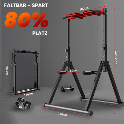 WATBKHE Power Tower Dip Station Faltbar – Schwarz/Rot