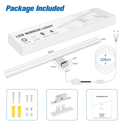 NIORSUN LED Spiegelleuchte Bad 60cm, 15W, 4000K/6000K, IP44