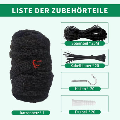 Tatamiyya Katzennetz für Balkon, drahtverstärkt, 10x2 m, schwarz