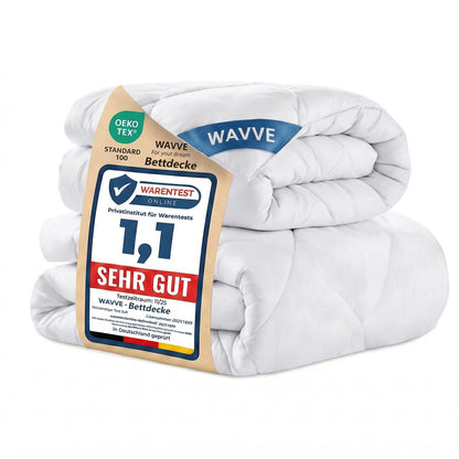 WAVVE Bettdecke 200x200 cm, 4-Jahreszeiten Steppdecke aus Mikrofaser, weiss mit Kastensteppung