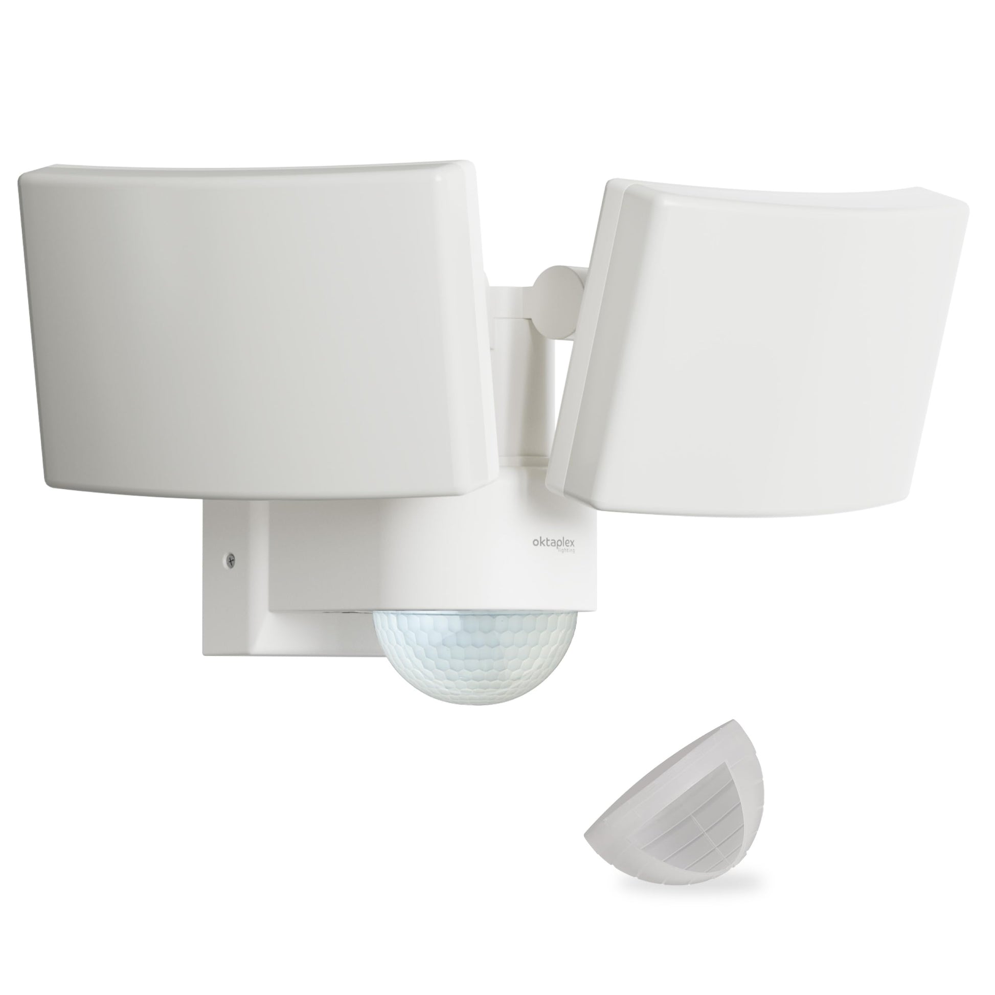 Oktaplex Cali Dos LED Aussenstrahler – Bewegungsmelder 40W weiss. Kompakter, weisser LED-Strahler mit Bewegungsmelder für automatische Aussenbeleuchtung.
