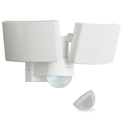Oktaplex Cali Dos LED Aussenstrahler – Bewegungsmelder 40W weiss. Kompakter, weisser LED-Strahler mit Bewegungsmelder für automatische Aussenbeleuchtung.