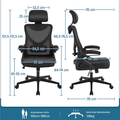 Yaheetech Ergonomischer Bürostuhl Drehstuhl - Schwarz