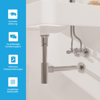 Bächlein Design Siphon Universal für Waschbecken, Edelstahl gebürstet