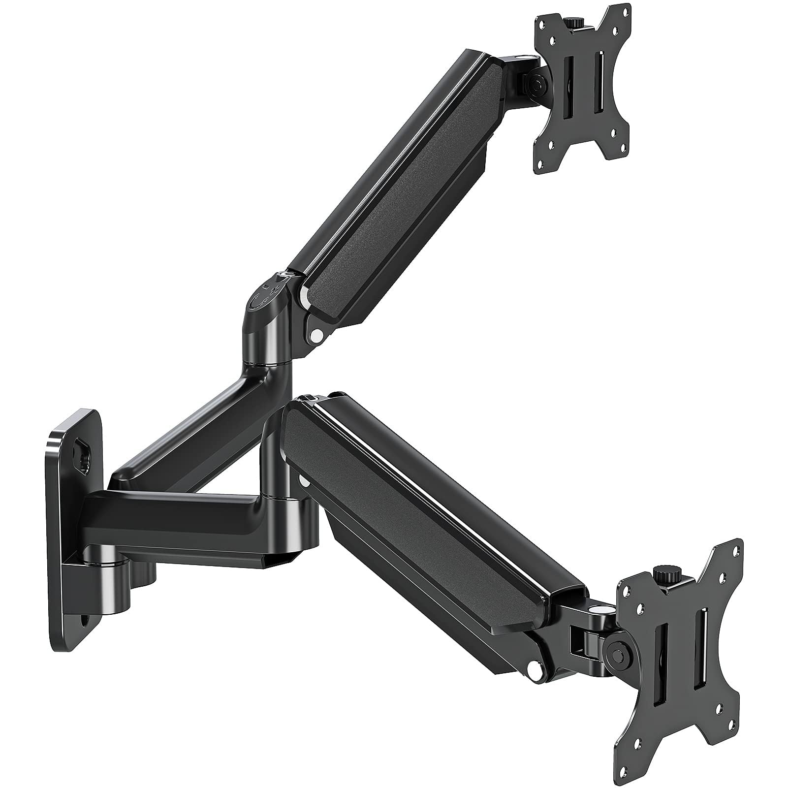 ELIVED Dual Monitor Wandhalterung Gasdruckfeder EV6022. Wandhalterung mit zwei flexiblen Gasdruckfeder-Armen für ergonomische Bildschirmpositionierung.