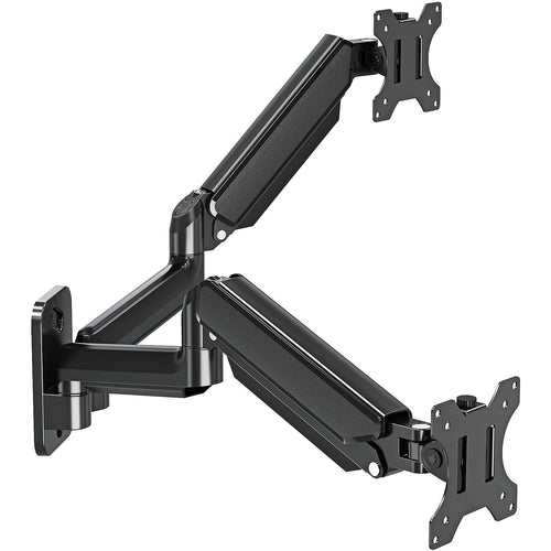 ELIVED Dual Monitor Wandhalterung Gasdruckfeder EV6022. Wandhalterung mit zwei flexiblen Gasdruckfeder-Armen für ergonomische Bildschirmpositionierung.