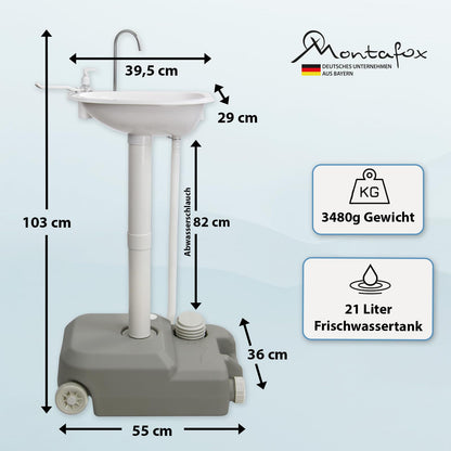 Montafox Mobiles Camping-Waschbecken mit Fusspumpe und 21 L Tank