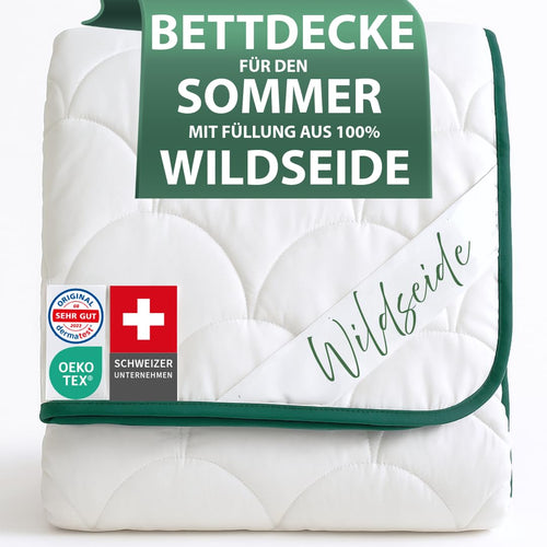 Welldora Sommerdecke Wildseide 155x220 cm – Kühldecke. Rechteckige, leichte Decke aus Wildseide als temperaturausgleichende Kühldecke.