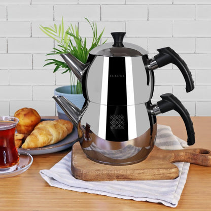 Serenk Caydanlik Teekannen-Set Edelstahl 2-teilig 1 L + 1,5 L