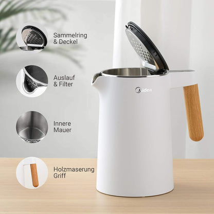 Midea Edelstahl Wasserkocher mit Temperatureinstellung 1,5 L weiss
