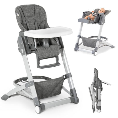 hauck Grow Up Baby Hochstuhl mit Liegefunktion - Grau Melange. Stabile Konstruktion mit verstellbarer Rückenlehne für Babys.
