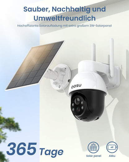aosu C9L Überwachungskamera aussen mit Solarpanel, 2K PTZ, 2er-Pack