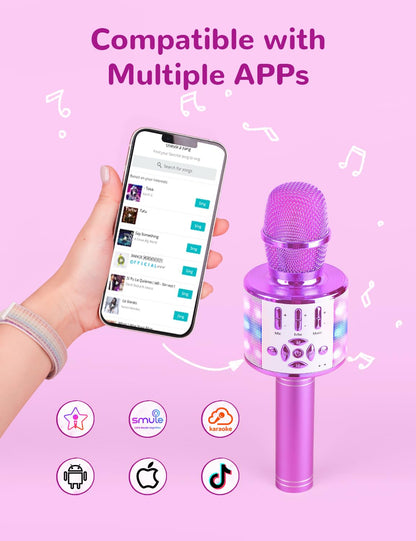BONAOK Karaoke Mikrofon Kinder Bluetooth kabellos 4 in 1 Light Lila
